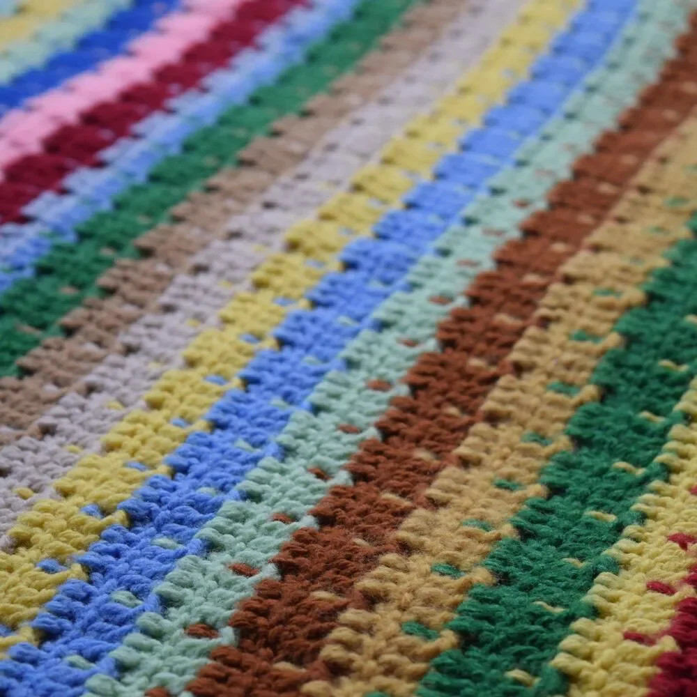 Double Crochet Stitch Afgan Lapghan Throw Blanket Rainbow Multicolor 70s 80s 90s